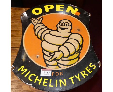 An enamel advertising sign Open for Michelin TyresOf recent manufacture