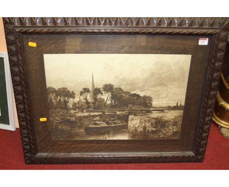 Monochrome print in carved wooden frame