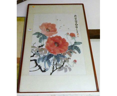 Japanese school - Silkscreen print with flowers, 77 x 52cm 