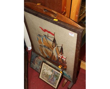 A woolwork inset firescreen; one other; and two silkworks (4) 