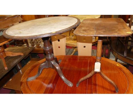A 19th century and later mahogany and leather inset circular pedestal tripod occasional table (significant fading, wear and l
