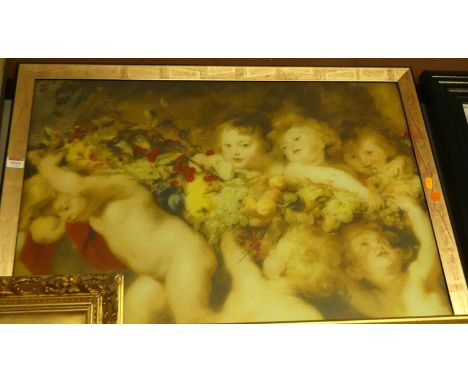 After the Old Masters, Cherubs, lithograph on glass, 60x80cm