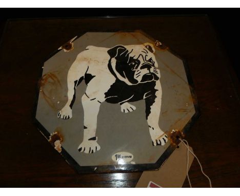 An enamel on metal octagonal wall mounted  advertising sign depicting a standing bulldog, dia. 30cm