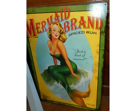 A modern printed metal wall sign for Mermaid Brand Spiced Rum, 70 x 50cm