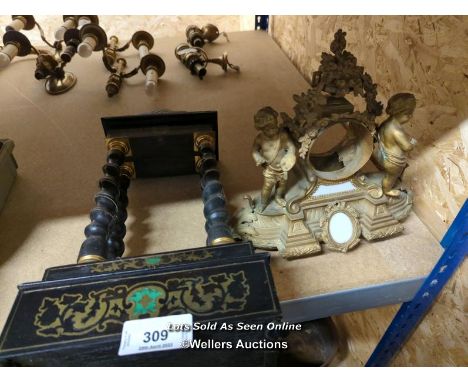 *WOODEN ORNAMENTAL STAND, 22 INCHES HIGH, TOGETHER WITH A BRASS MANTEL CLOCK CASE / ALL LOTS ARE LOCATED AT AUTHENTIC RECLAMA