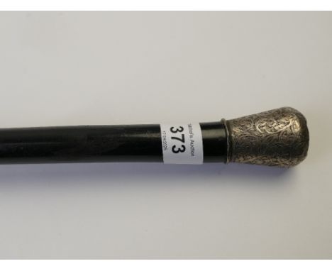 Ebony and white metal tipped walking stick 