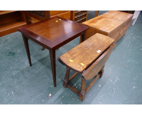 Square side table and small oak drop leaf coffee table 