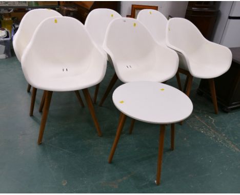 Six lifestyle garden Swedish style plastic antique garden chairs with matching side table 