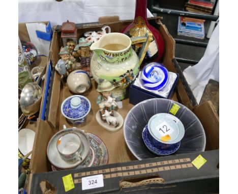 Box of a gourd, Crown Devon Widdecombe Fair jug, Hummel figures, oriental ceramics etc