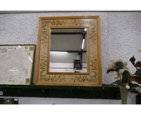 Large mirror with floral painted surround 94 cm x 84 cm 