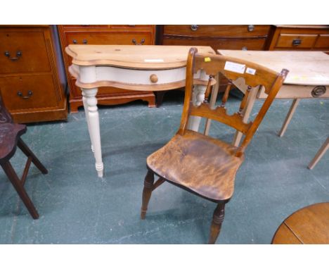 Oak chair and modern pine and cream painted demi lune side table 