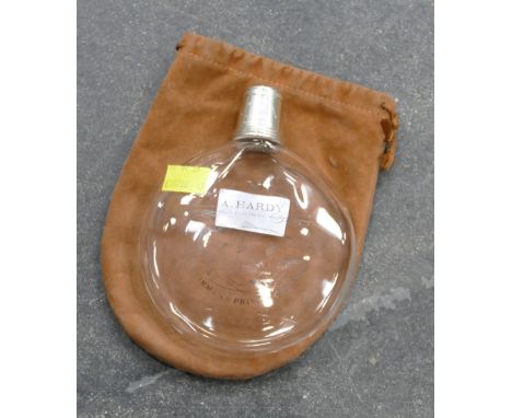 A Hardy cognac empty bottle hipflask in leather pouch