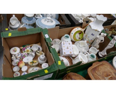 Two boxes of ceramics, figurines, trinket pots etc