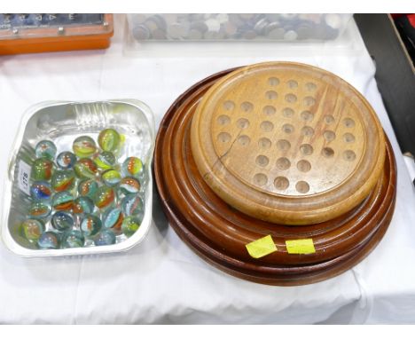 Four solitaire marble boards and vintage marbles 