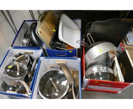 Five boxes of cookware 
