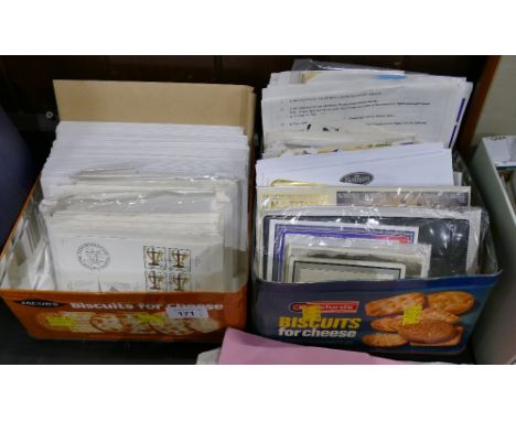Two tins of First Day Covers, Benham silks, Titanic coin cover etc