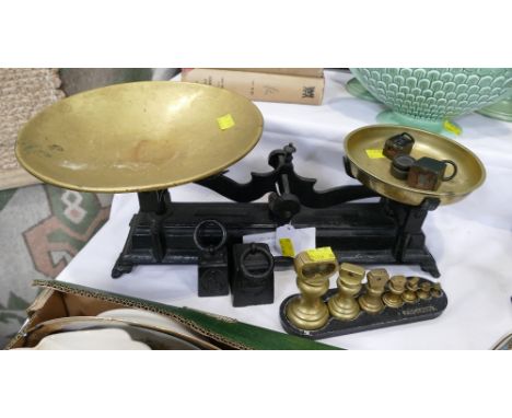 Antique set of metal scales and two set of weights 