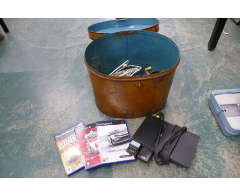 Metal hat tin with Playstation II with games and accessories 