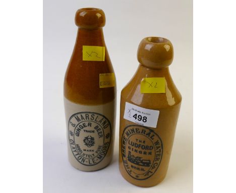 Two rare stoneware brewery bottles - G Marsland ginger beer of Clayton Le Moors and The Ludford ginger beer from the Crewe Mi