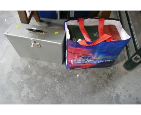 Bag of books - stamp album and metal lockable file 