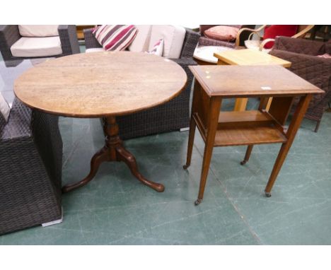 Oak pedestal table and oak side table on castors 