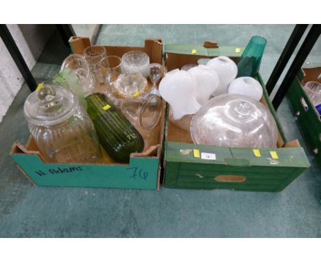 Two boxes of glassware - light shades etc 