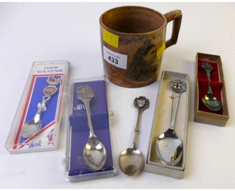 Queen Victoria Jubilee cup and collection of souvenir teaspoons 