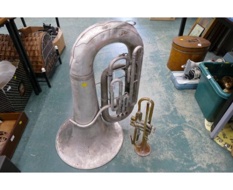 Antique York &amp; Sons tuba and brass trumpet 