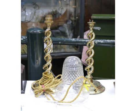 Pair of brass candlesticks converted to electric lamp usage 