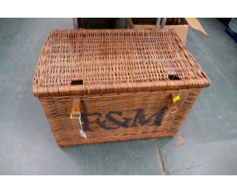 Empty Fortnum &amp; Masons wicker hamper 