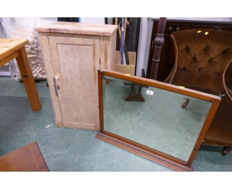 Rustic pine cupboard 83 cm high 39 cm x 33 cm and a mirror 