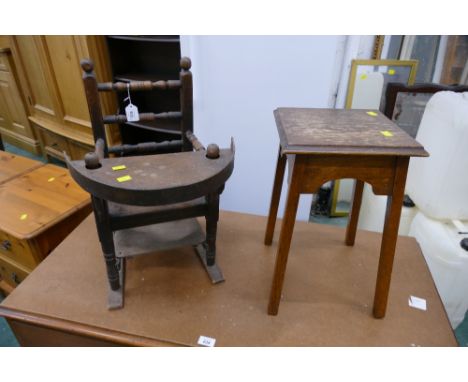 Oak childs potty chair and small side table 