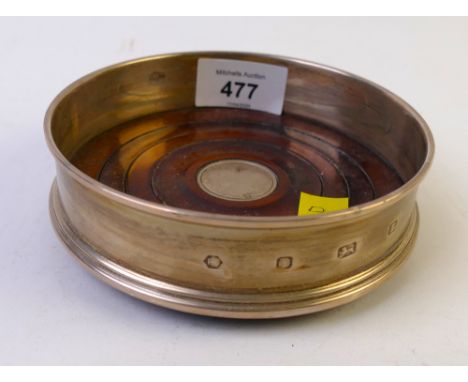Silver wine coaster with wooden base 