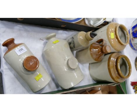 Rare fine flagon, stoneware utensil jars, hot water bottles etc