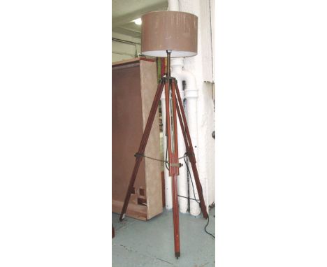 STANDARD LAMP, on extendable tripod support with shade, 164cm H.