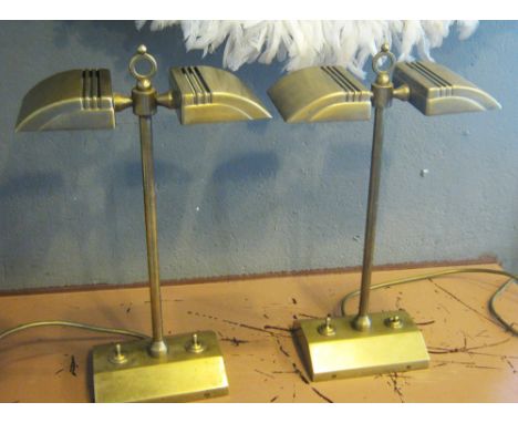 BESSELINK & JONES 'DOUBLE ARROW' HALOGEN TABLE LAMPS, a pair, late 20th century brass, each 42cm H. (2) (from a London Hotel)