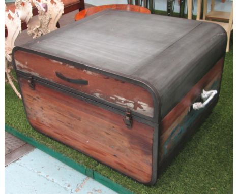 TRUNK, made from reclaimed boat/driftwood, sanded with hinged rising top, 80cm sq x 50cm H. 