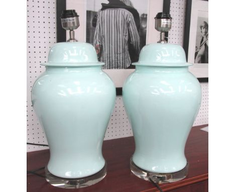 TABLE LAMPS, a pair, urn shaped turquoise ceramic, 53cm H. (2)