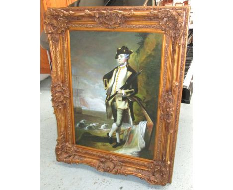 OIL ON CANVAS, of a naval gentleman in seascape in an ornate gilded frame, 136cm x 110cm. 