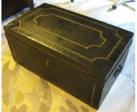 TRUNK, 19th century pine, canvas clad with brass studded detail and metal bindings, 81cm x 46cm x 37cm H.