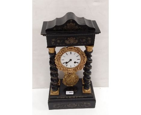 Vict Ebony Barley Twist 4 Pillar Mantel Clock 