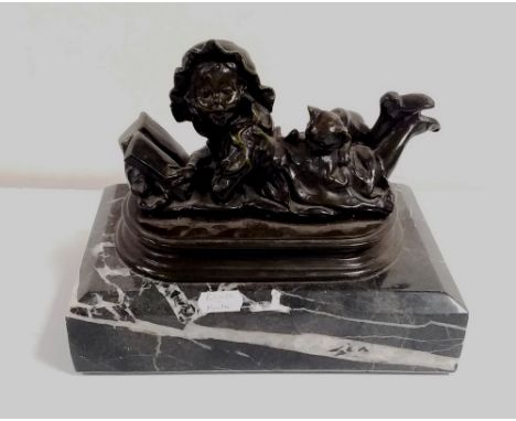 Bronze Figure of a Girl Reading on a Marble Base Dimensions :22cm W 16cm D 19cm H
