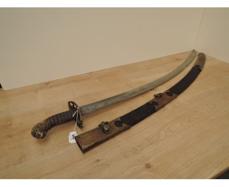 A British Infantry Officers Sword 1803. Hilt broken, decorated blade, maker Runkel?, Solingen, leather &amp; metal scabbard, 