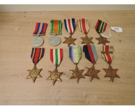 Ten WWII Medals , 1939-45 Star, Atlantic Star, Africa Star, Africa Star with 8th Army Clasp, Pacific Star, Burma Star, Italy 