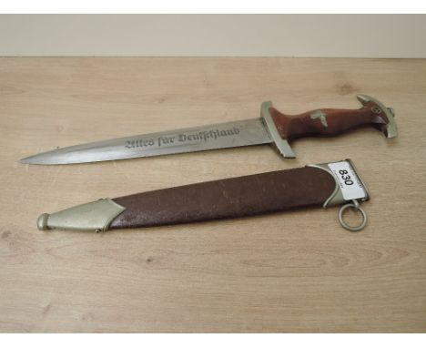 A WWII German SA Service Dagger with scabbard, makers mark Herm Linder Sohne Solingen, blade length 22cm, overall length 34cm