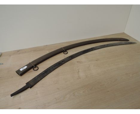 A British Light Cavalry Officers Sword 1796 Pattern, no grip/handle, blade blued, decorated blade with metal scabbard, blade 