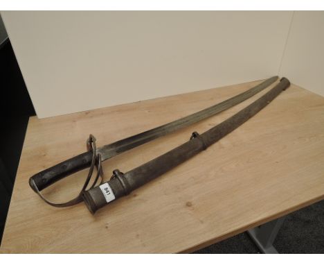 A British Cavalry Trooper's Sword 1853 Pattern with metal scabbard marked R.W.Y.C, possible Royal Wiltshire Yeomanry, leather