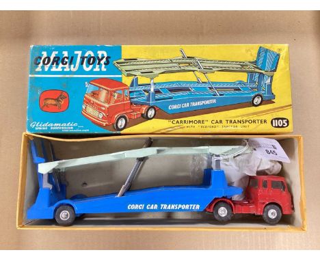 Corgi Toys No 1105 "Carrimore" Car Transporter with Bedford Tractor Unit, overall good/plus very good, minor chipping to rais