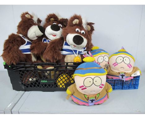Three Vintage Rough n Tumble Bears, including T-shirts, balls and whistles, together with three South Park limited edition Er