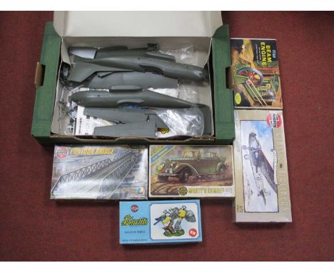 Six Plastic Model Kits by Airfix, Heller to include Airfix #03831-5 Bluetits, #03383 Pontoon Bridge, #05501-3 Monty's Humber,